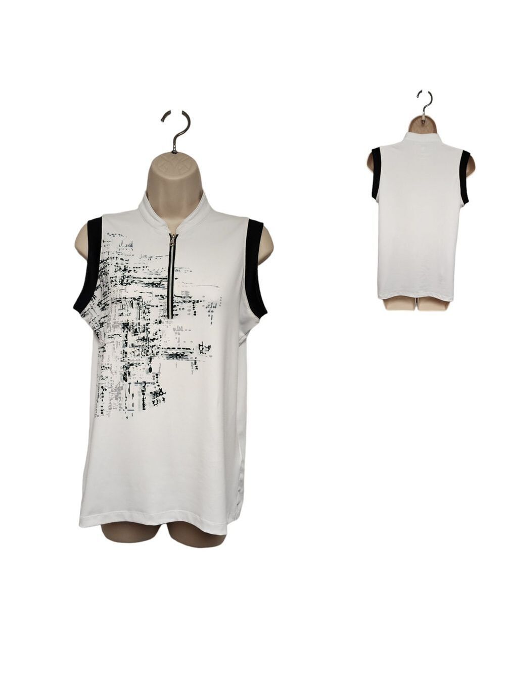 KATE LORD COLLECTION SLEEVELESS GOLF POLO TOP BLACK/WHITE SIZE M